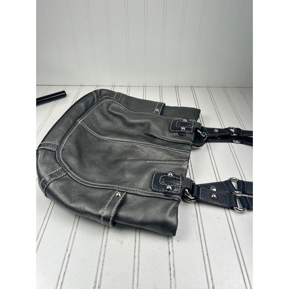 Tignanello Vintage Y2K Gray Pebbled Genuine Leather Shoulder Bag Purse - Picture 7 of 11